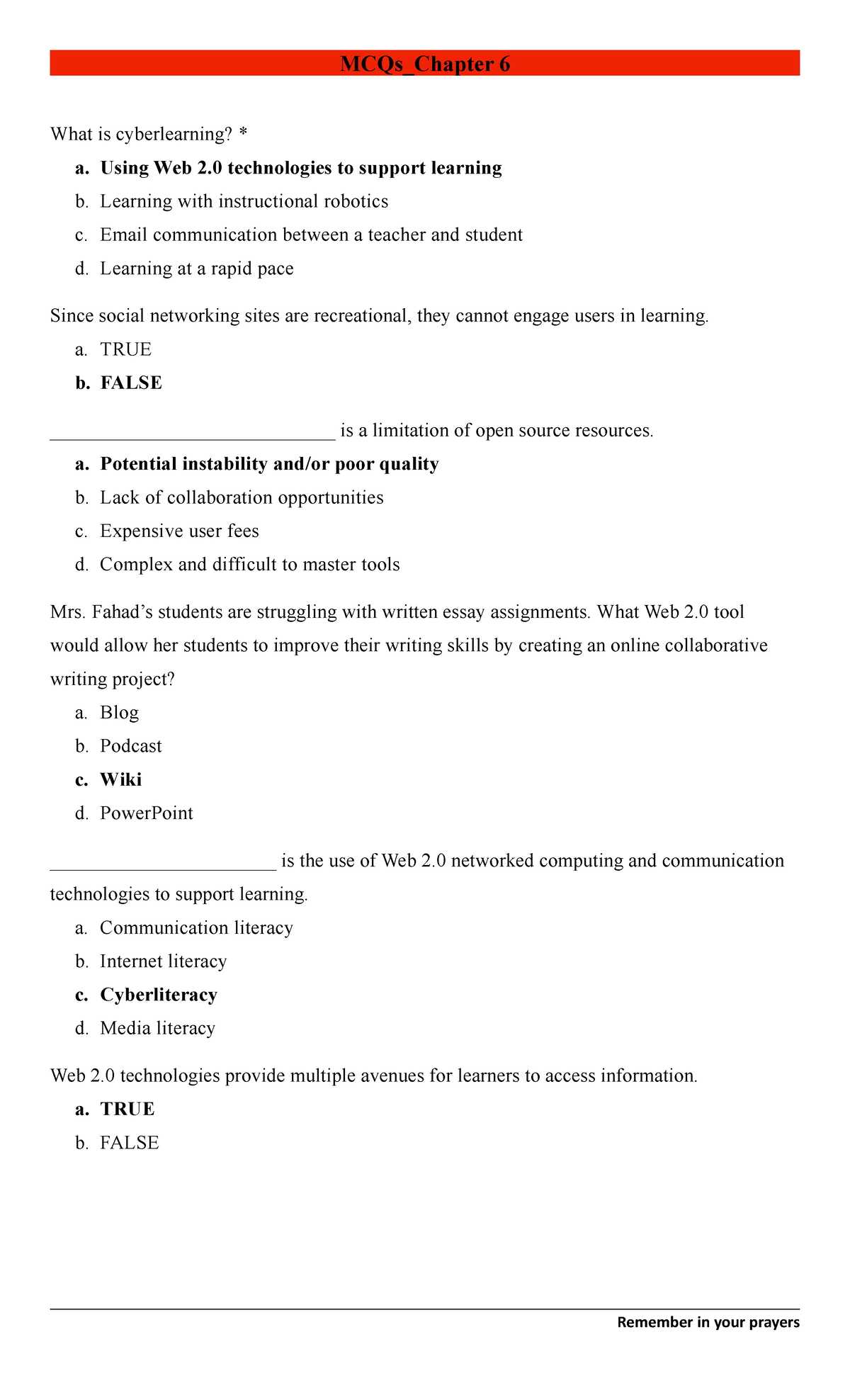 Quiz 1 - Test - MCQs_Chapter 6 What Is Cyberlearning? * A. Using Web 2 ...