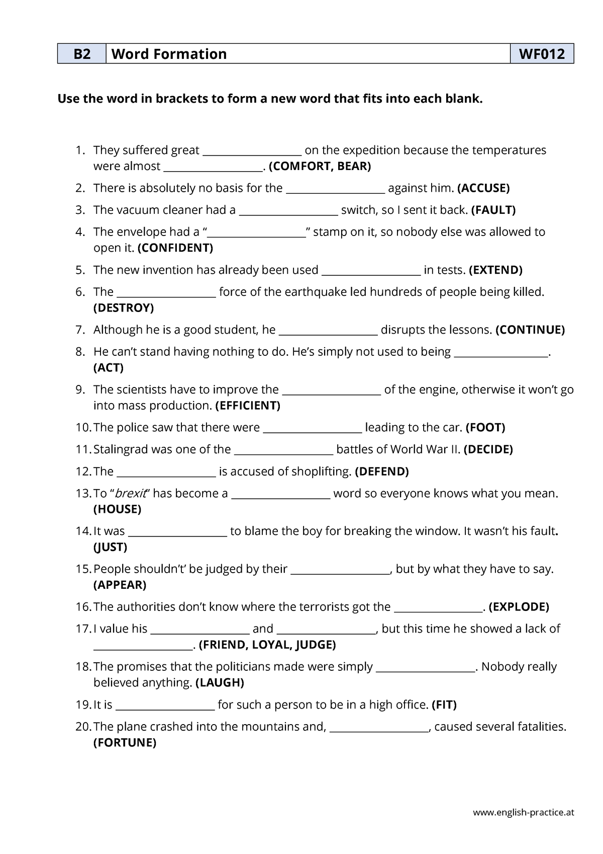 Wf012-word-formation - English-practice B2 Word Formation WF Use The ...