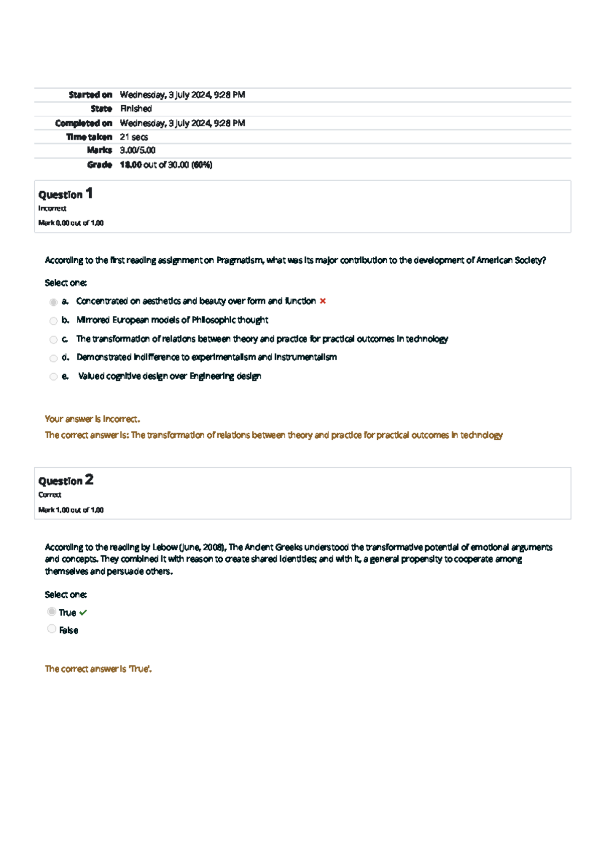 Self-Quiz Unit 1 Attempt review Home - Started on Wednesday, 3 July ...
