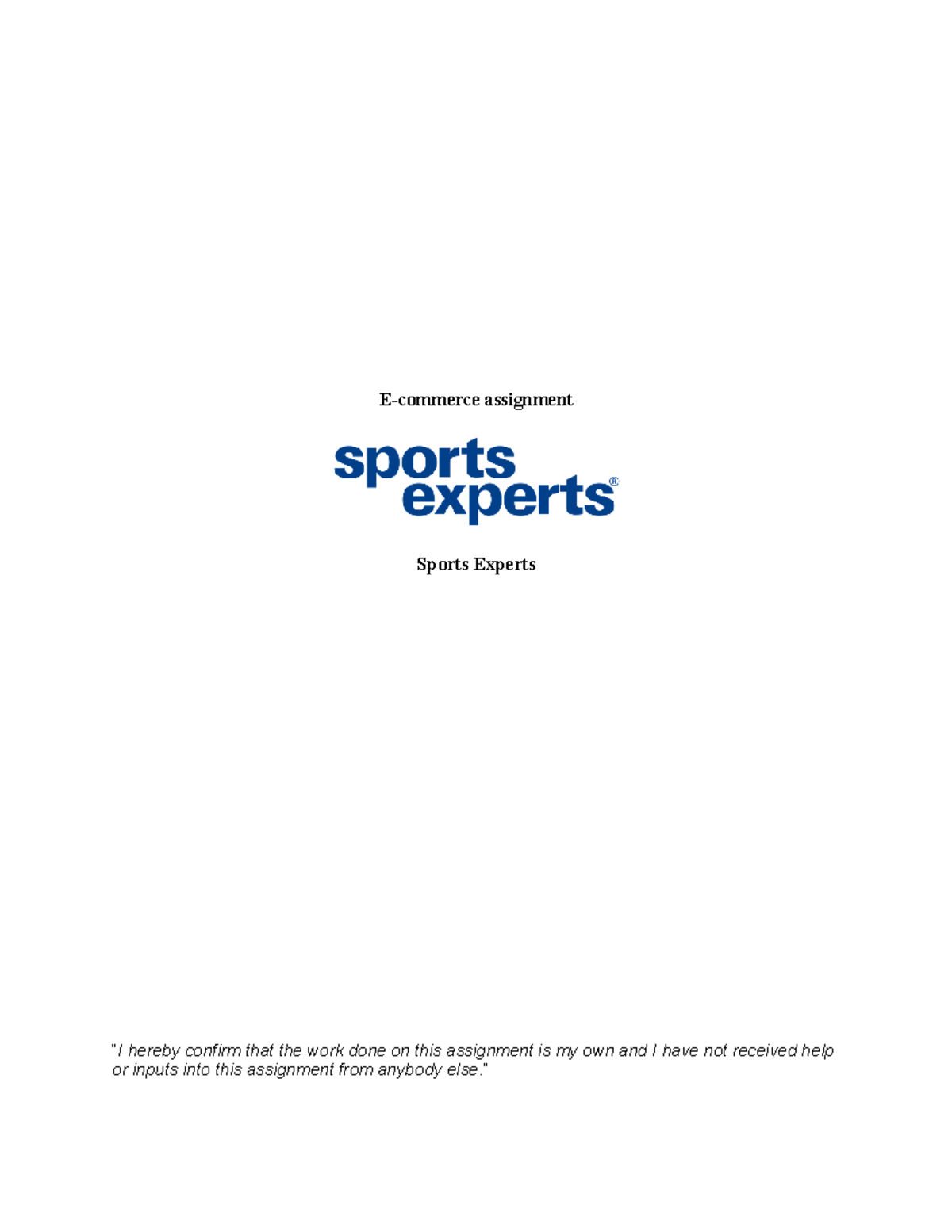 de Sports Experts assignment Sports Experts “I