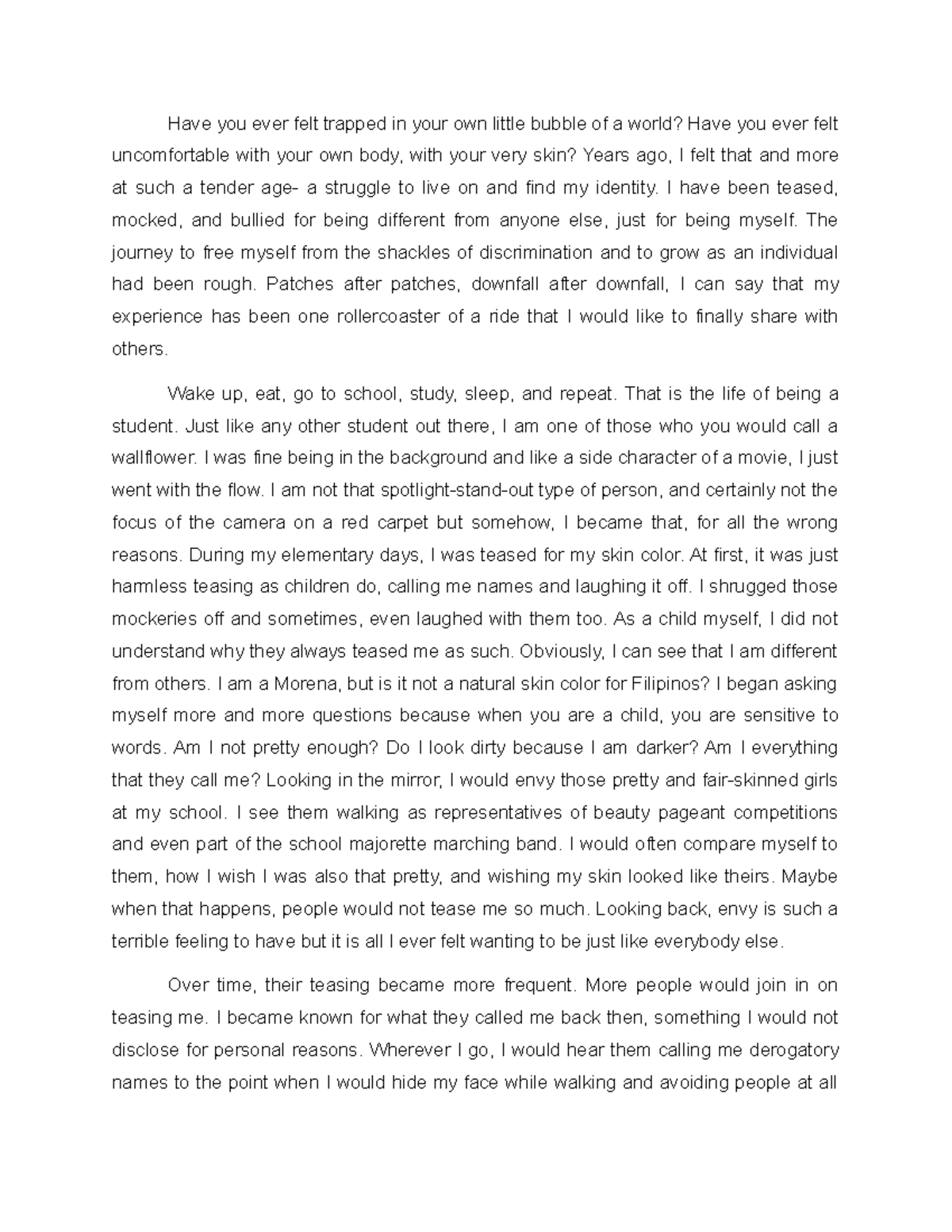 Reaction paper on personal experience - Have you ever felt trapped in ...