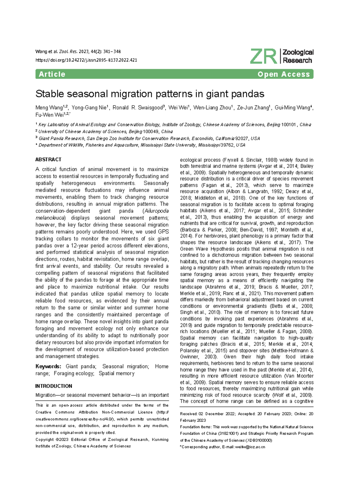 General Zoology - Article Open Access Stable seasonal migration ...