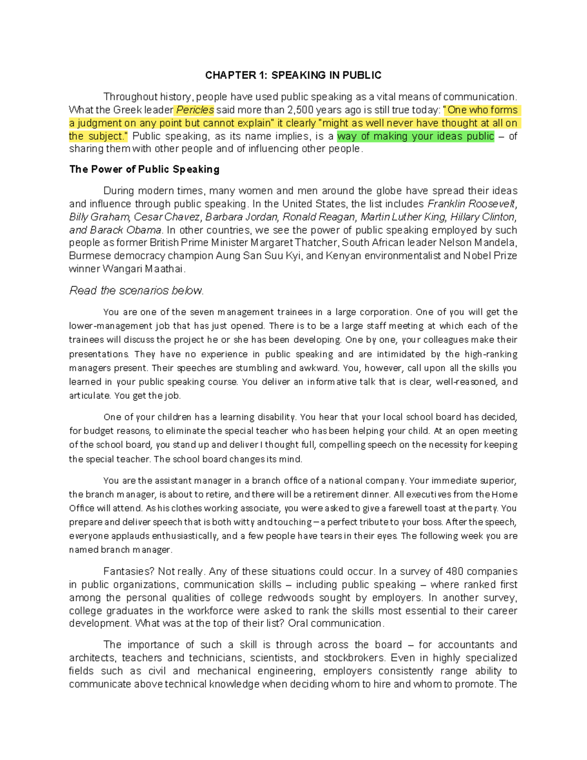 PSP Handout 1 Chapter 1 pdf - CHAPTER 1: SPEAKING IN PUBLIC Throughout ...
