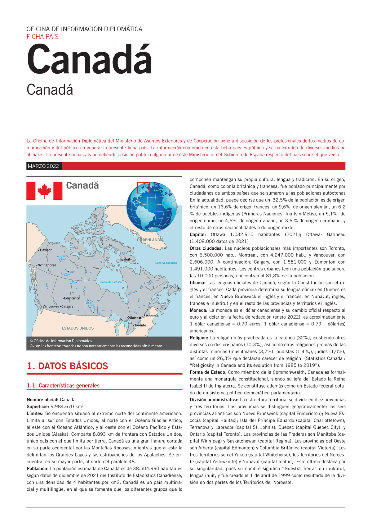 Canada Ficha PAIS - Nslsms - Canadá Canadá OFICINA DE INFORMACIÓN ...