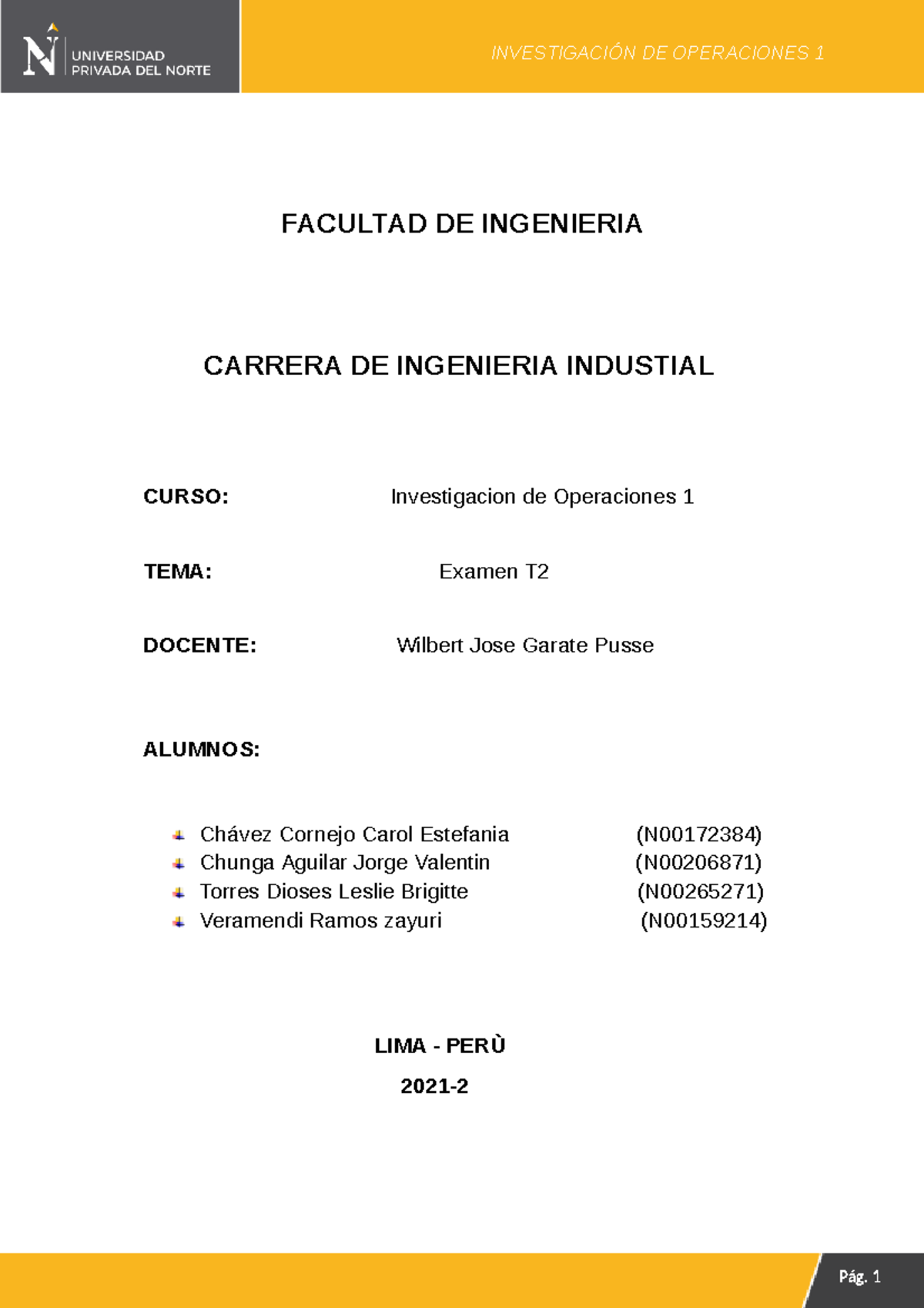 T2 Invope .docx - hola - FACULTAD DE INGENIERIA CARRERA DE INGENIERIA ...