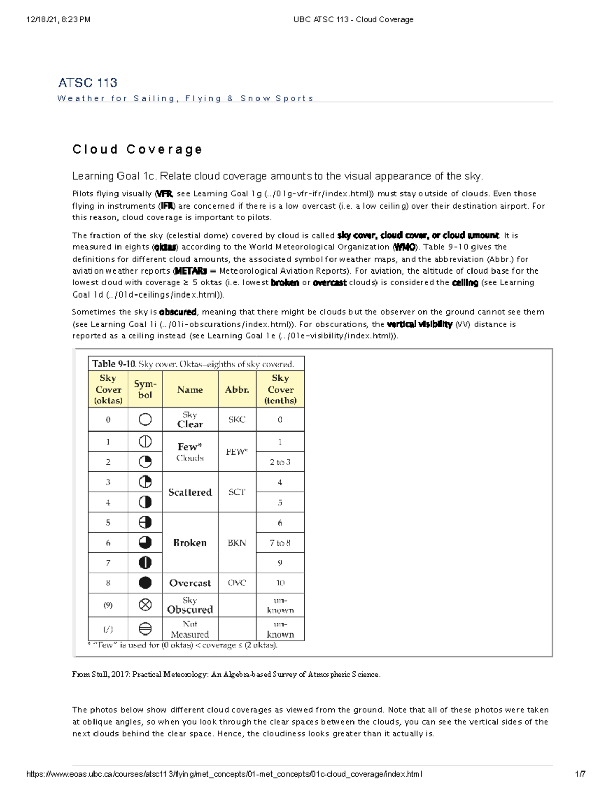 UBC ATSC 113 - Cloud Coverage - ATSC 113 C l o u d C o v e r a g e ...