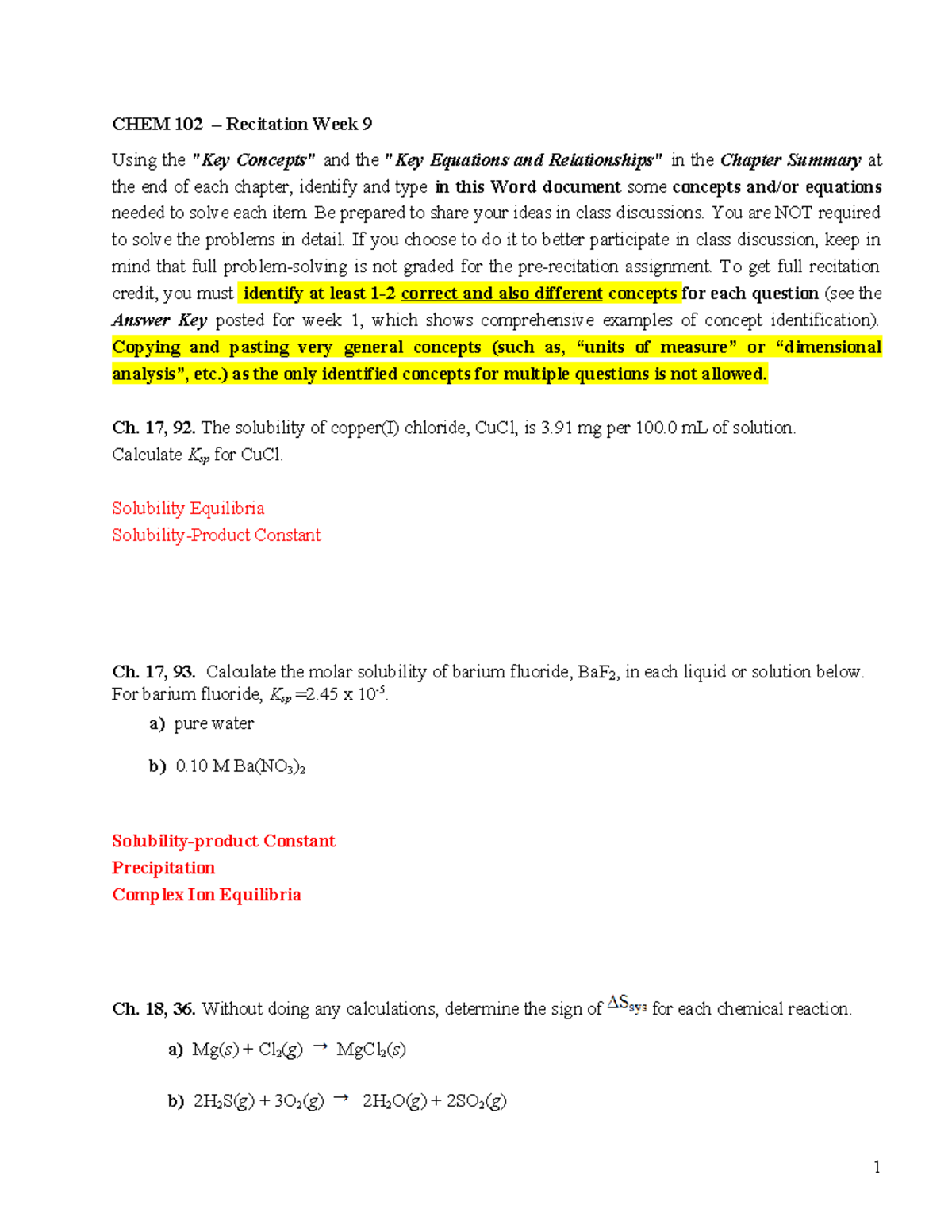 CHEM 102 Recitation Week 9 W23 - CHEM 102 – Recitation Week 9 Using The ...