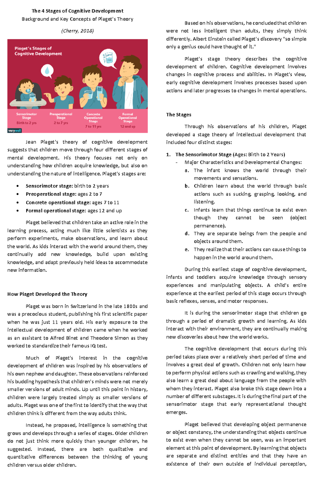 The 4 Stages of Cognitive Development handout Warning TT