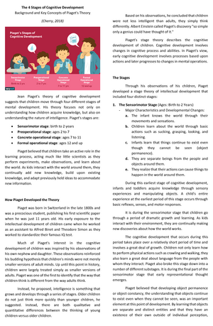 The 4 Stages of Cognitive Development handout Warning TT