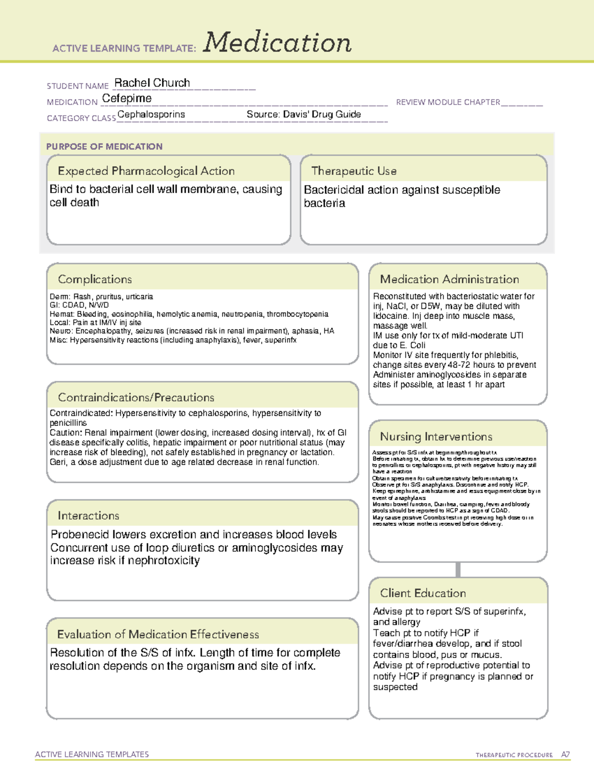 Cefepime (Week 1) - ACTIVE LEARNING TEMPLATES THERAPEUTIC PROCEDURE A ...