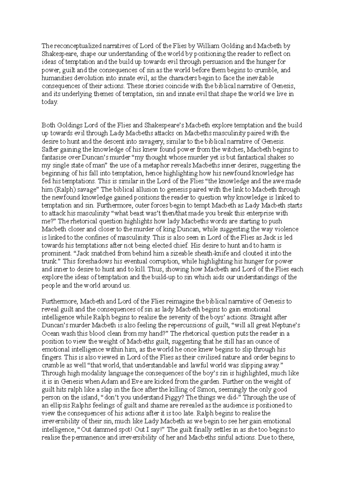 English essay - The reconceptualized narratives of Lord of the Flies by ...