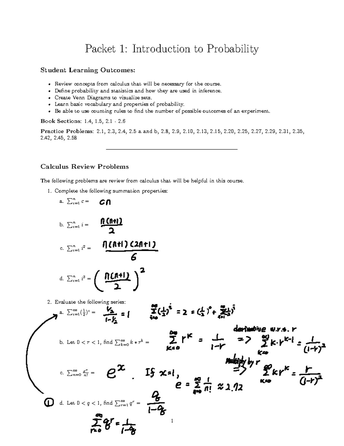 Packet 1 Class - Lecture Notes 1 - Packet 1: Introduction To ...