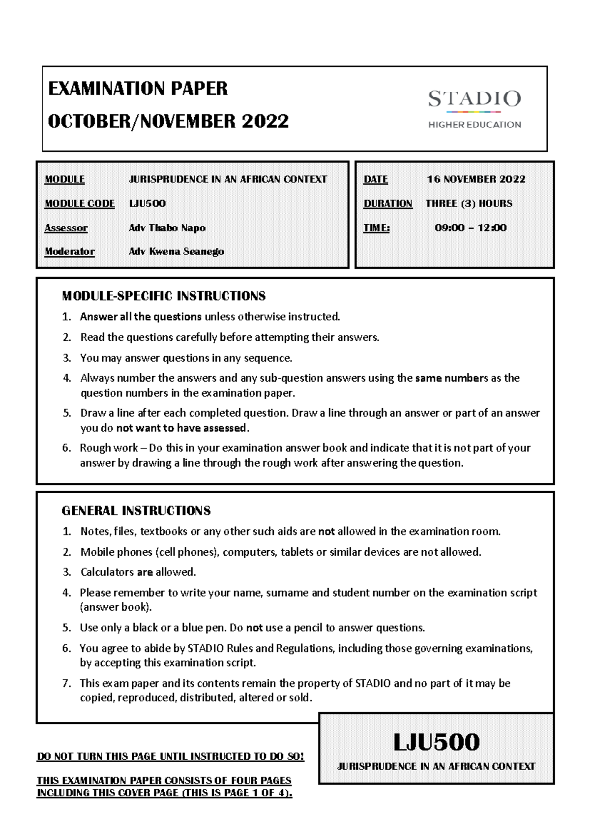 LJU500 EXAM Paper 2022 02 - EXAMINATION PAPER OCTOBER/NOVEMBER 2022 ...
