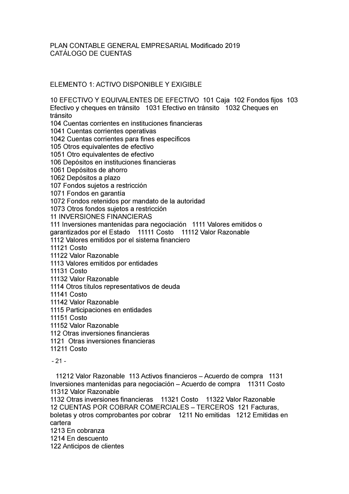 Plan Contable General Empresarial Modificado 2019 Codigos Plan Contable General Empresarial 2156