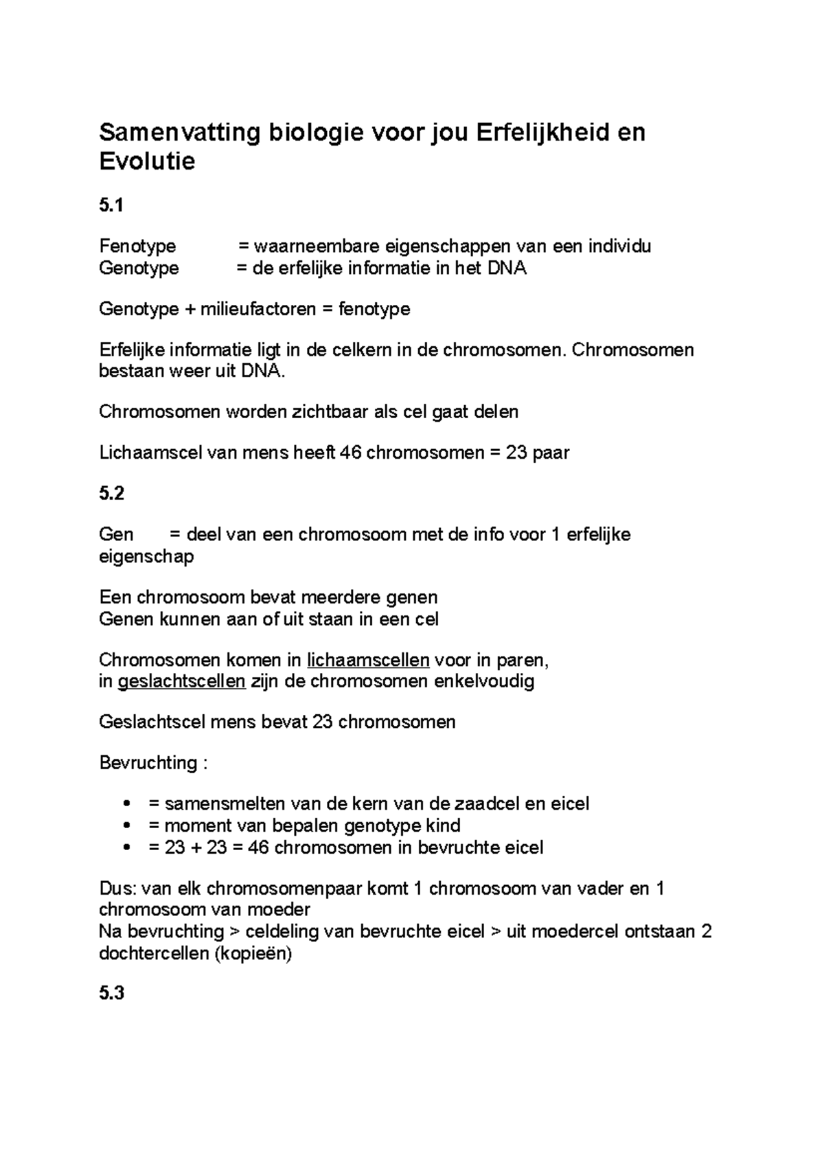 Samenvatting Biologie Voor Jou Erfelijkheid En Evolutie Havo 4 ...