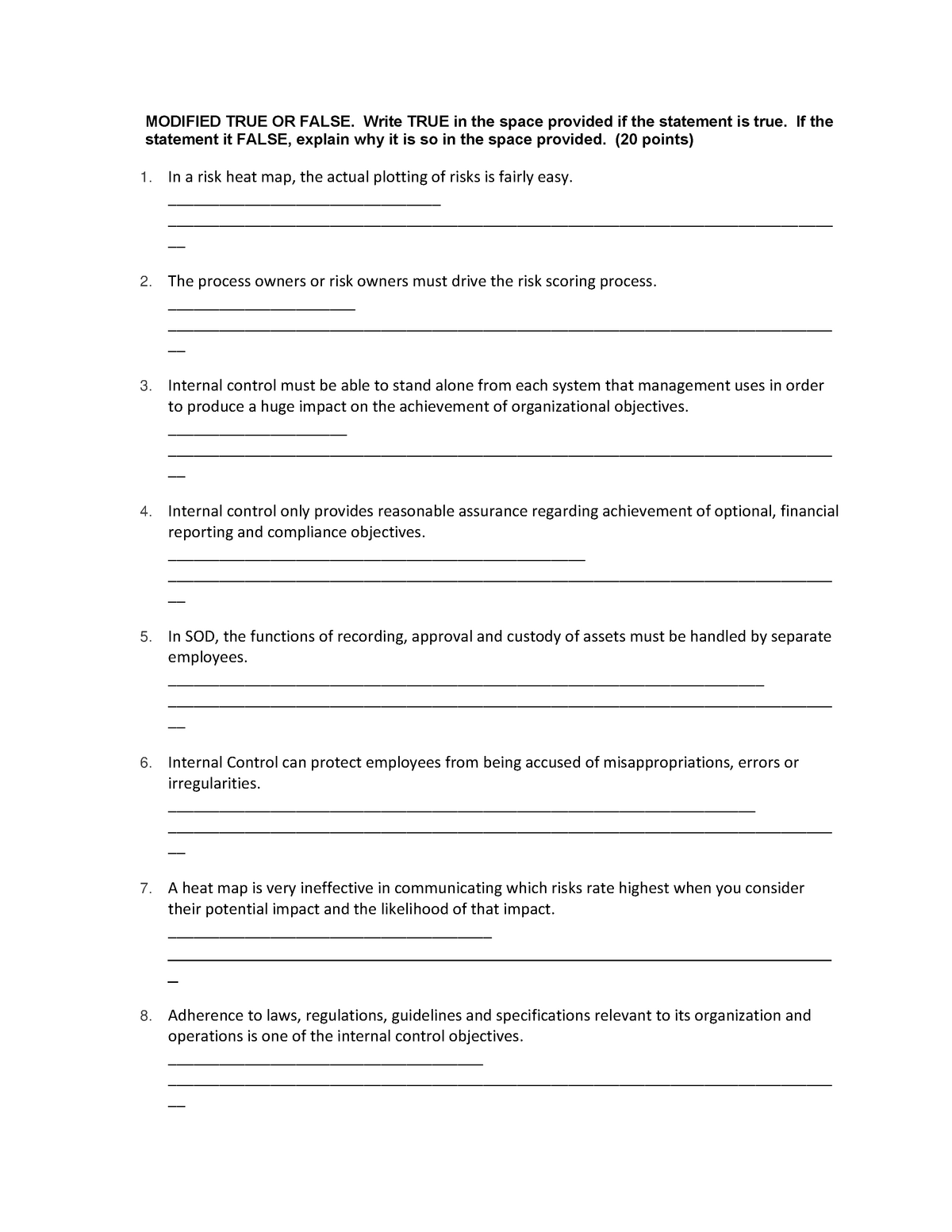 Modified TRUE OR False - lectiure notes - MODIFIED TRUE OR FALSE. Write ...