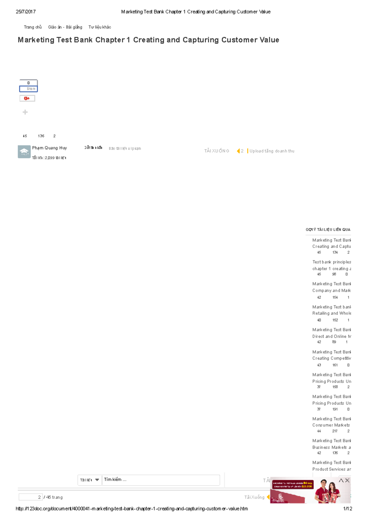 Marketing Test Bank Chapter 1 Creating and Capturing Customer Value