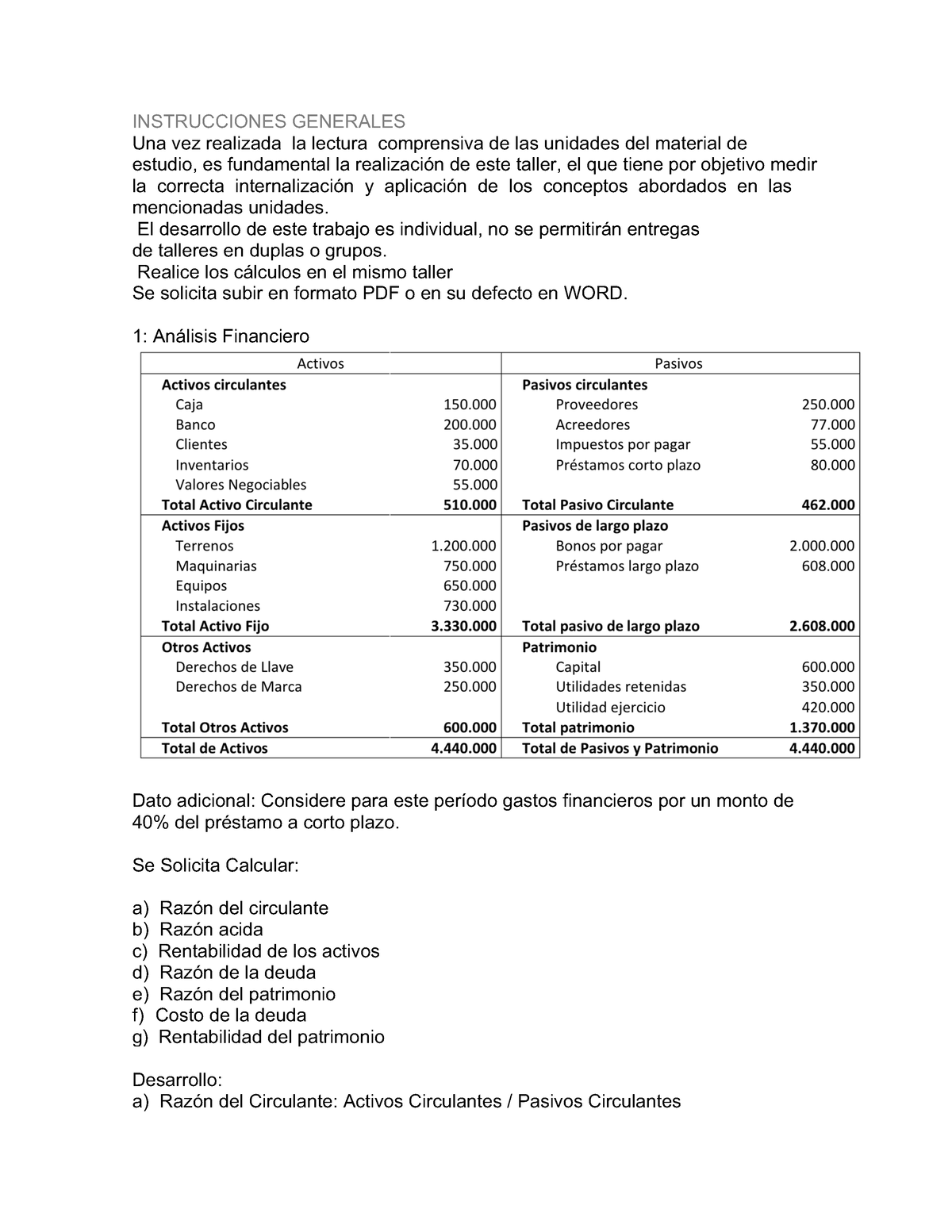 Finanzas - INSTRUCCIONES GENERALES Una Vez Realizada La Lectura ...