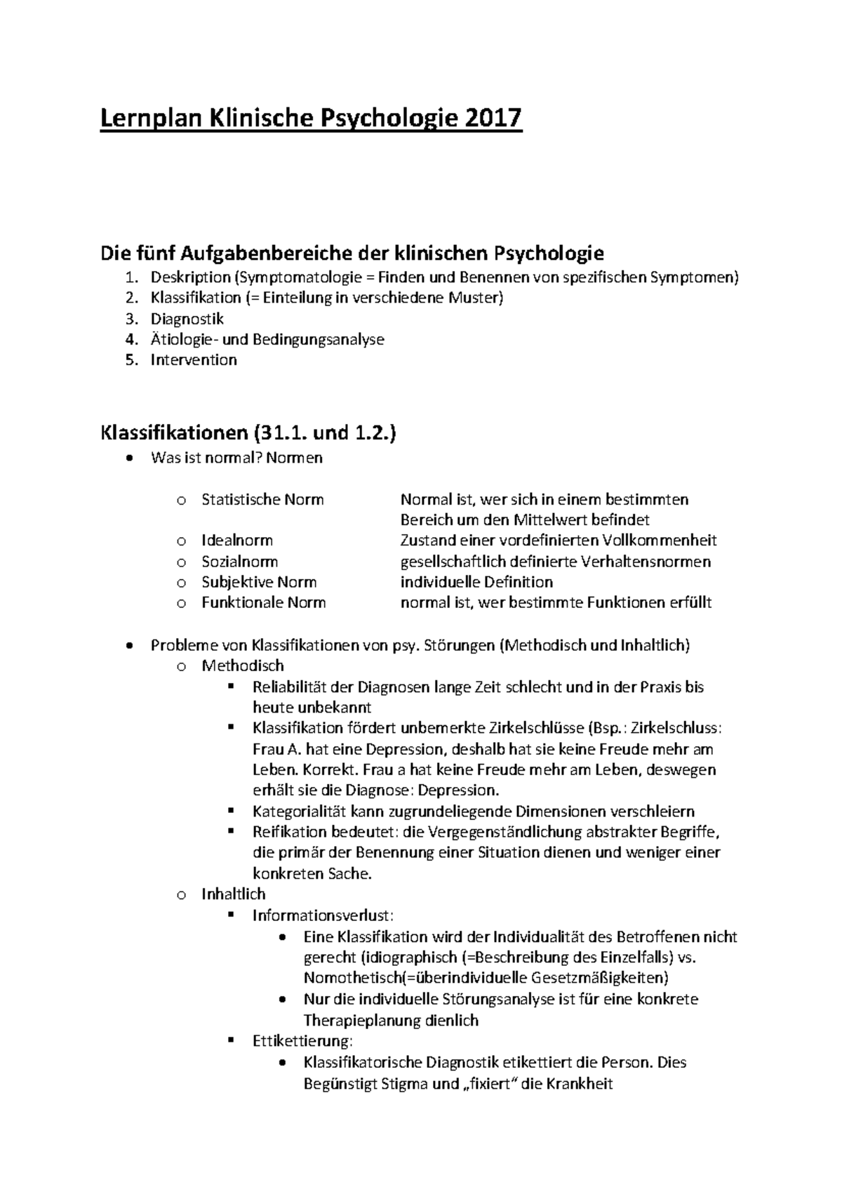 99 - Lernplan Klinische Psychologie 2017 - 2. 3. 4. 5. Deskription ...