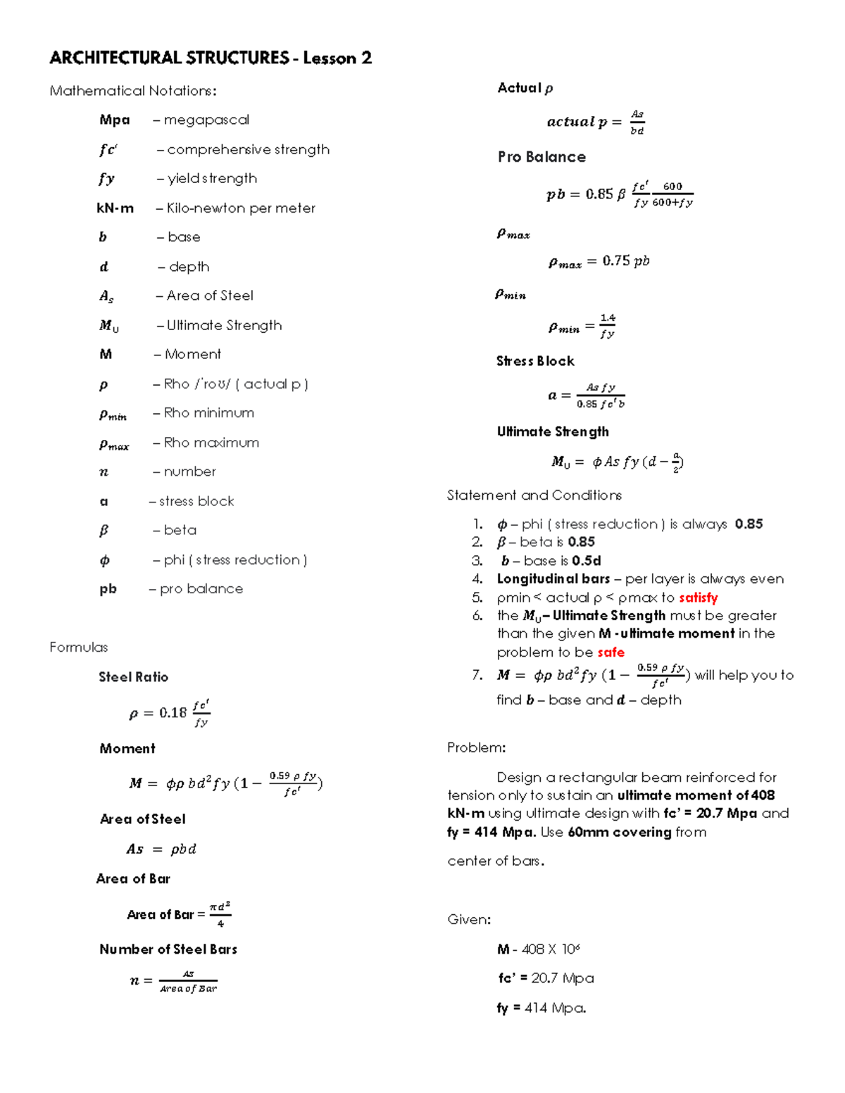 Architectural Structures Lesson 2 - Mathematical Notations: Mpa ...