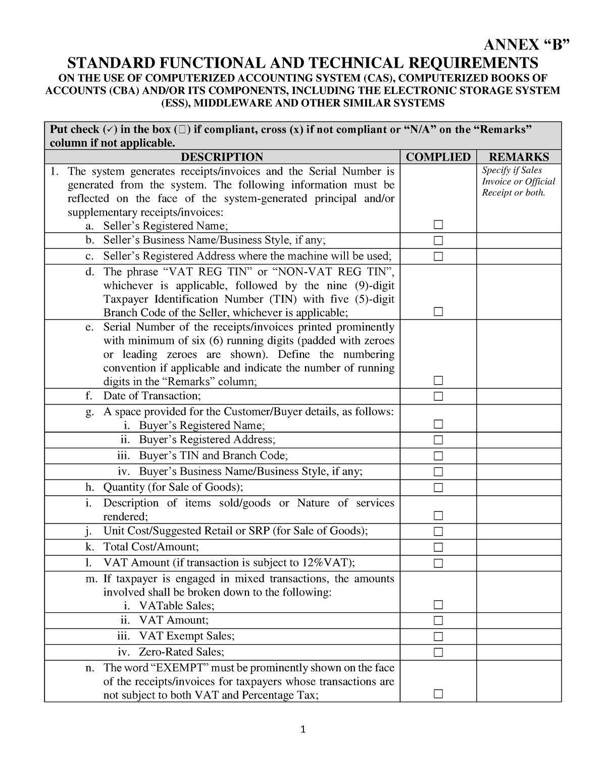 RMC No. 5-2021 Annex B - STANDARD FUNCTIONAL AND TECHNICAL REQUIREMENTS ...