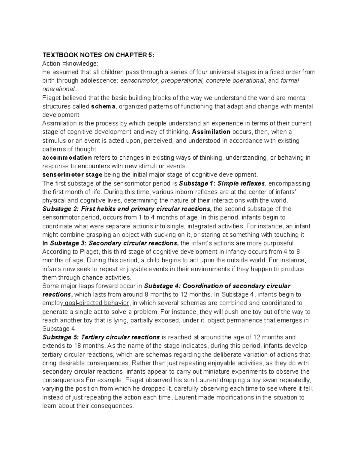 Psych 160 Chapter 5 - TEXTBOOK NOTES ON CHAPTER 5: Action =knowledge ...