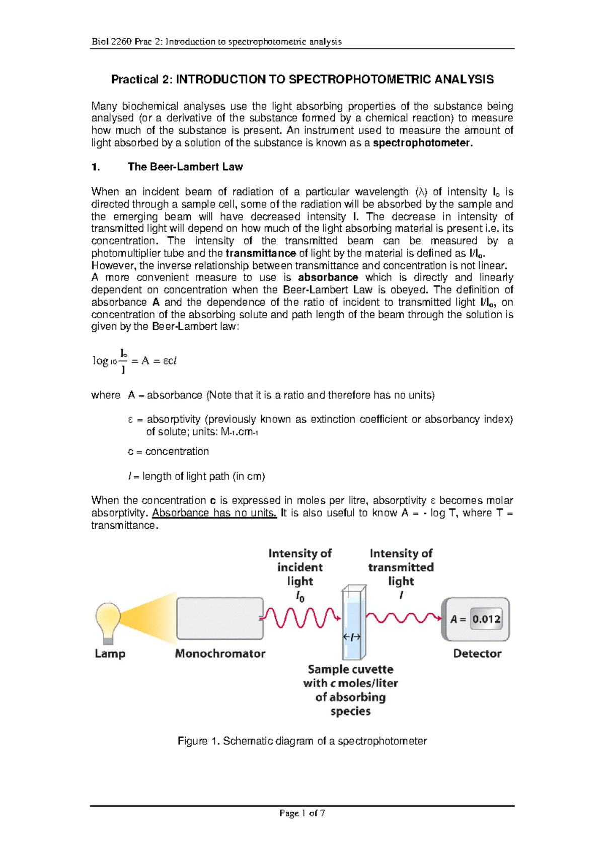 Prac 2 Introduction To Spectrophotometric Analysis Practical 2