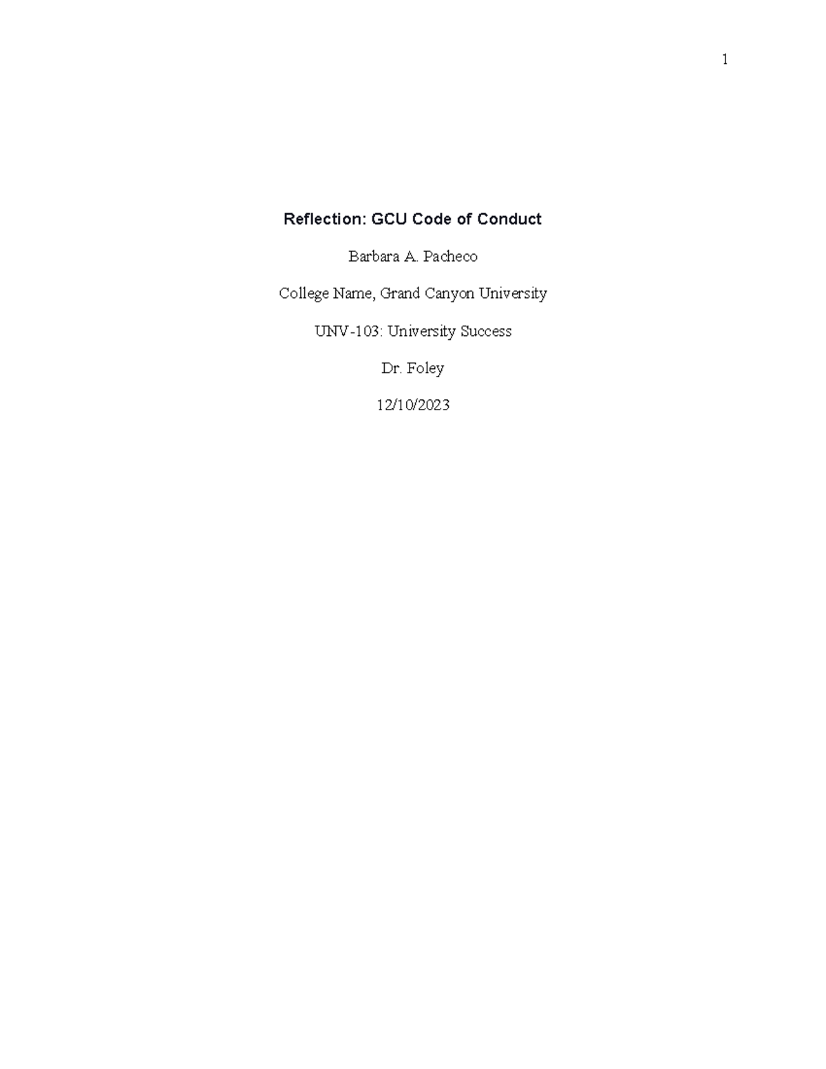 Code Of Coduct Assignment - Reflection: GCU Code of Conduct Barbara A ...