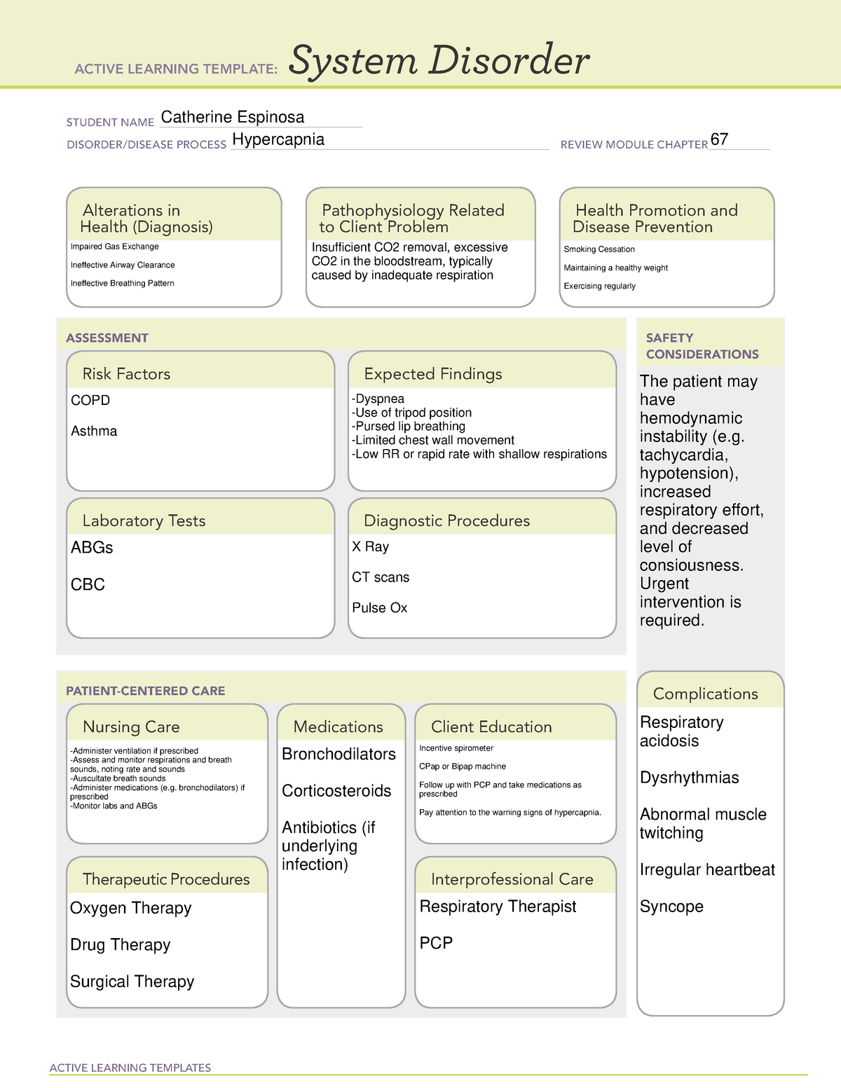 Hypercapnia System Disorder - ACTIVE LEARNING TEMPLATES System Disorder ...