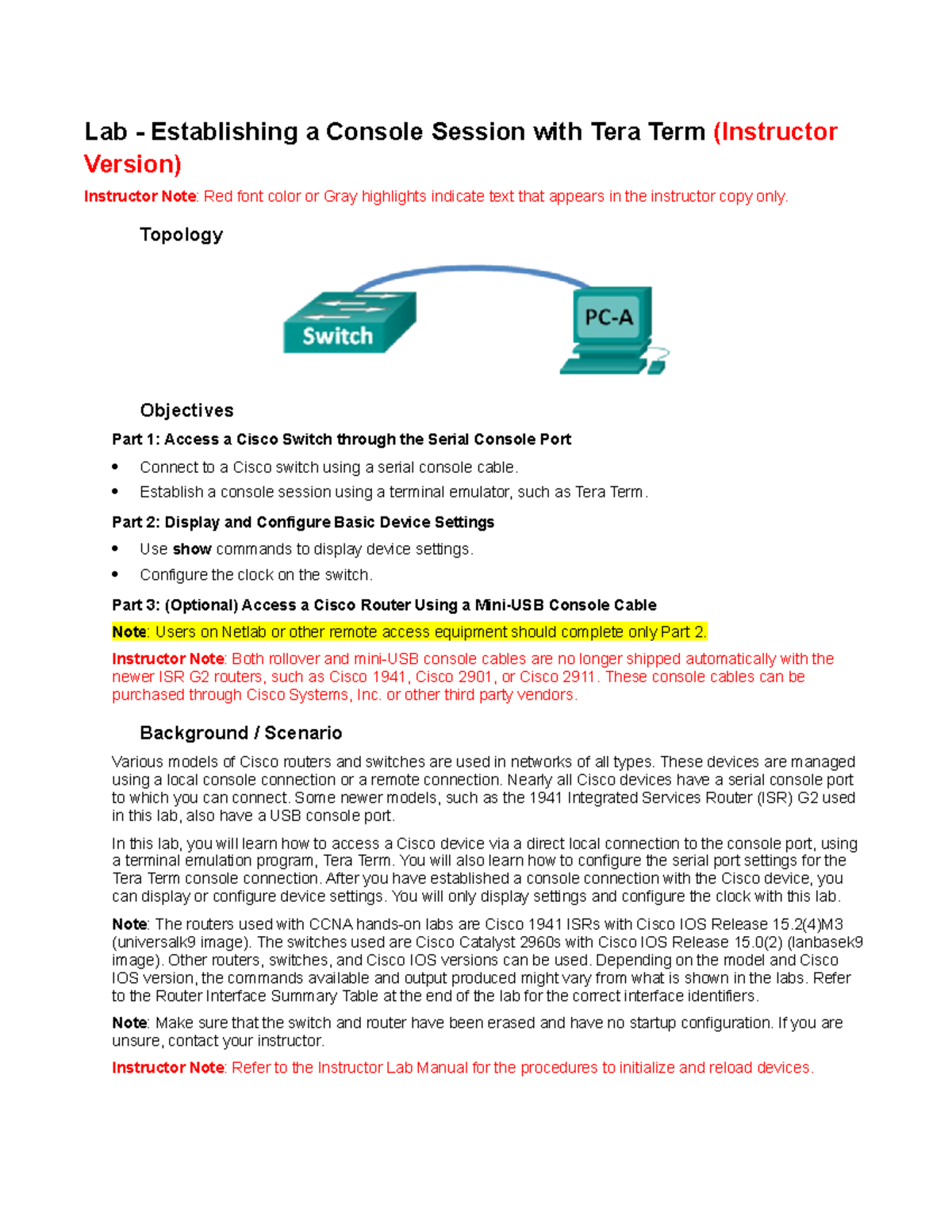 2.1.4.9 Lab - Establishing a Console Session with Tera Term - ILM - Lab ...