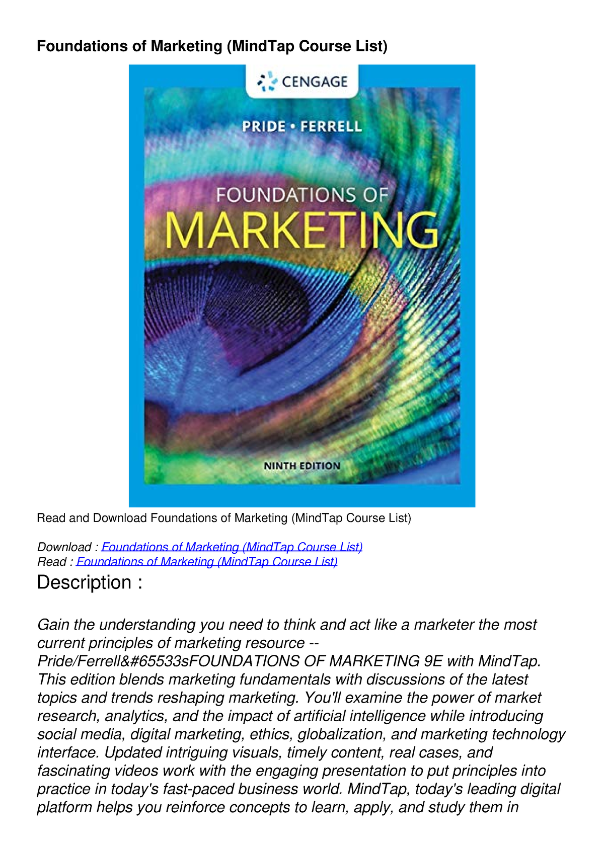 DOWNLOAD/PDF Foundations Of Marketing (MindTap Course List ...