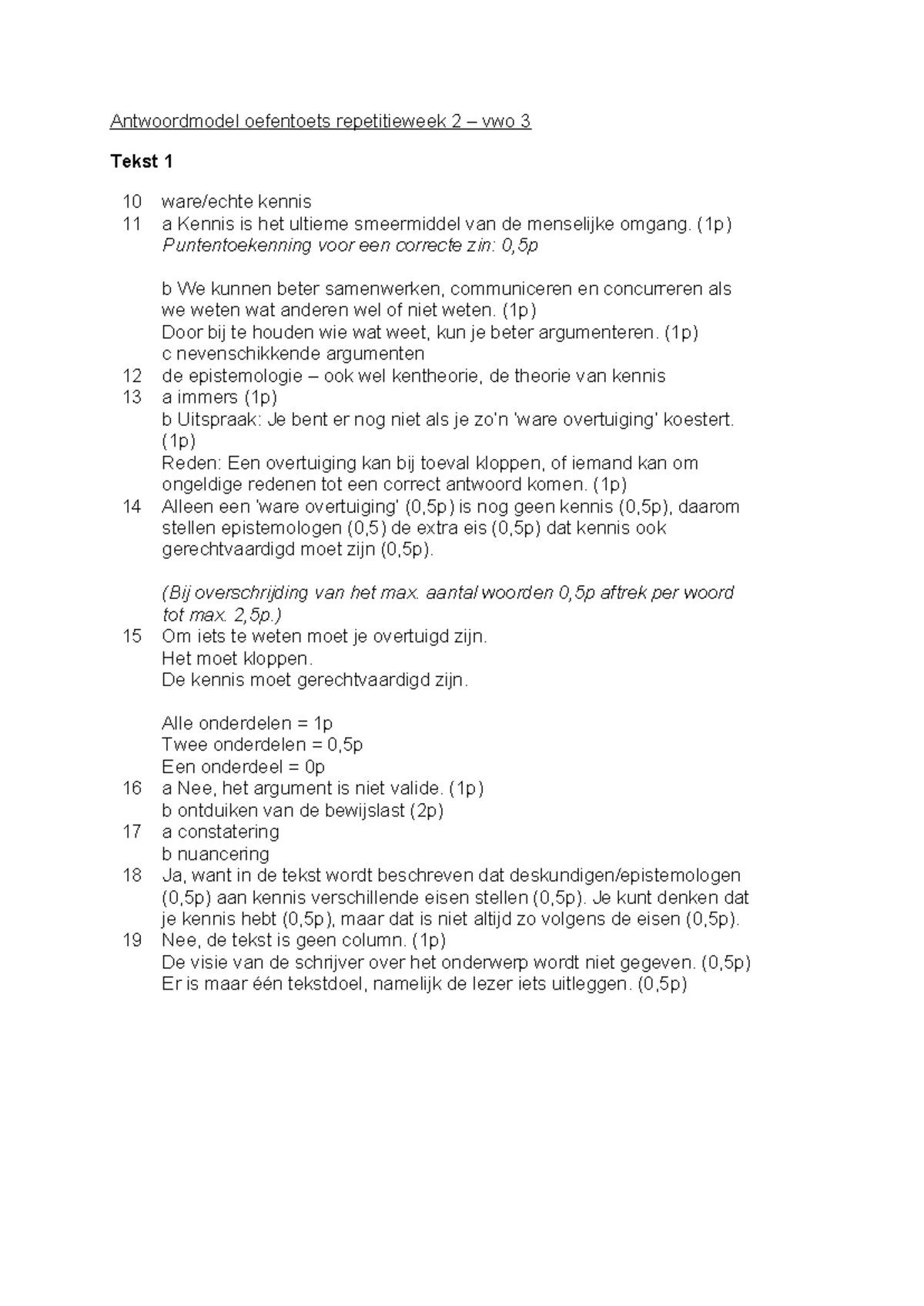 Antwoordmodel Oefentoets Repetitieweek 2 - (1p) Puntentoekenning Voor ...