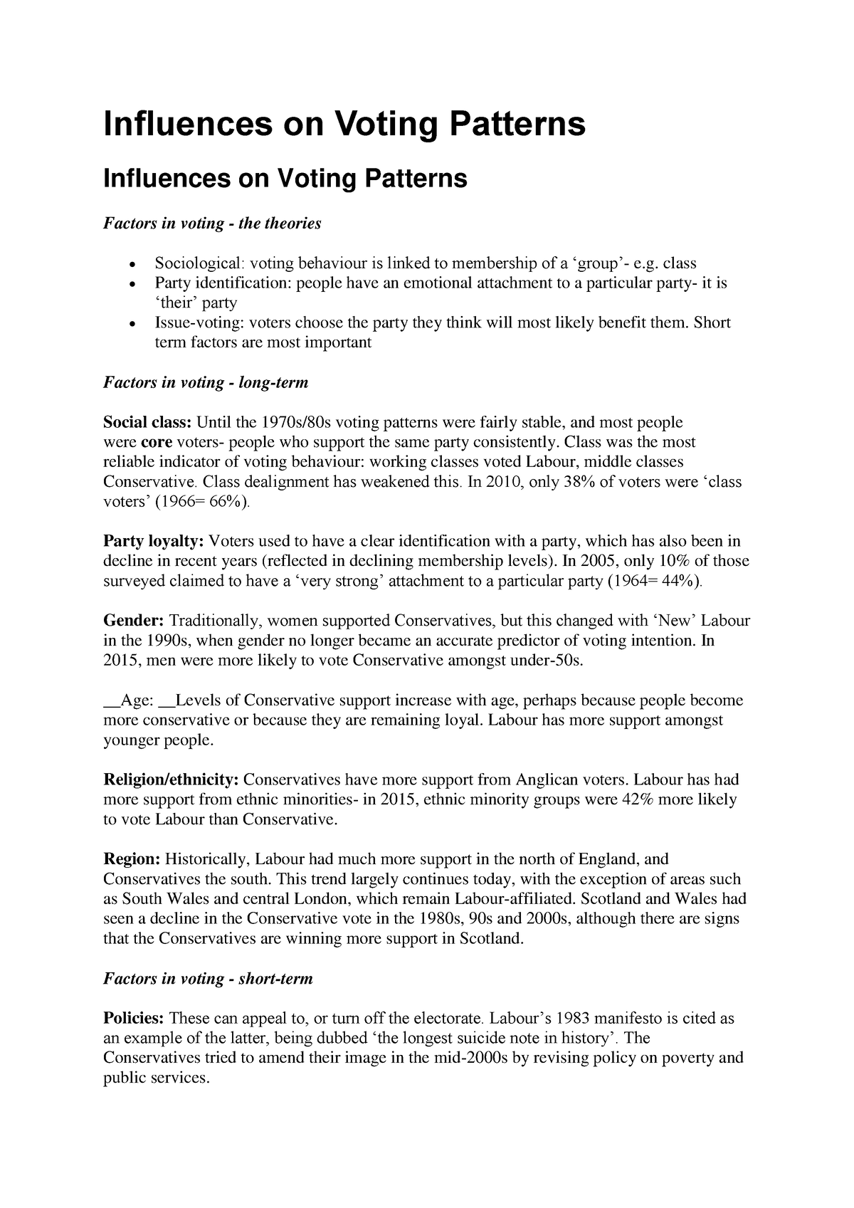 Influences on Voting Patterns Influences on Voting Patterns