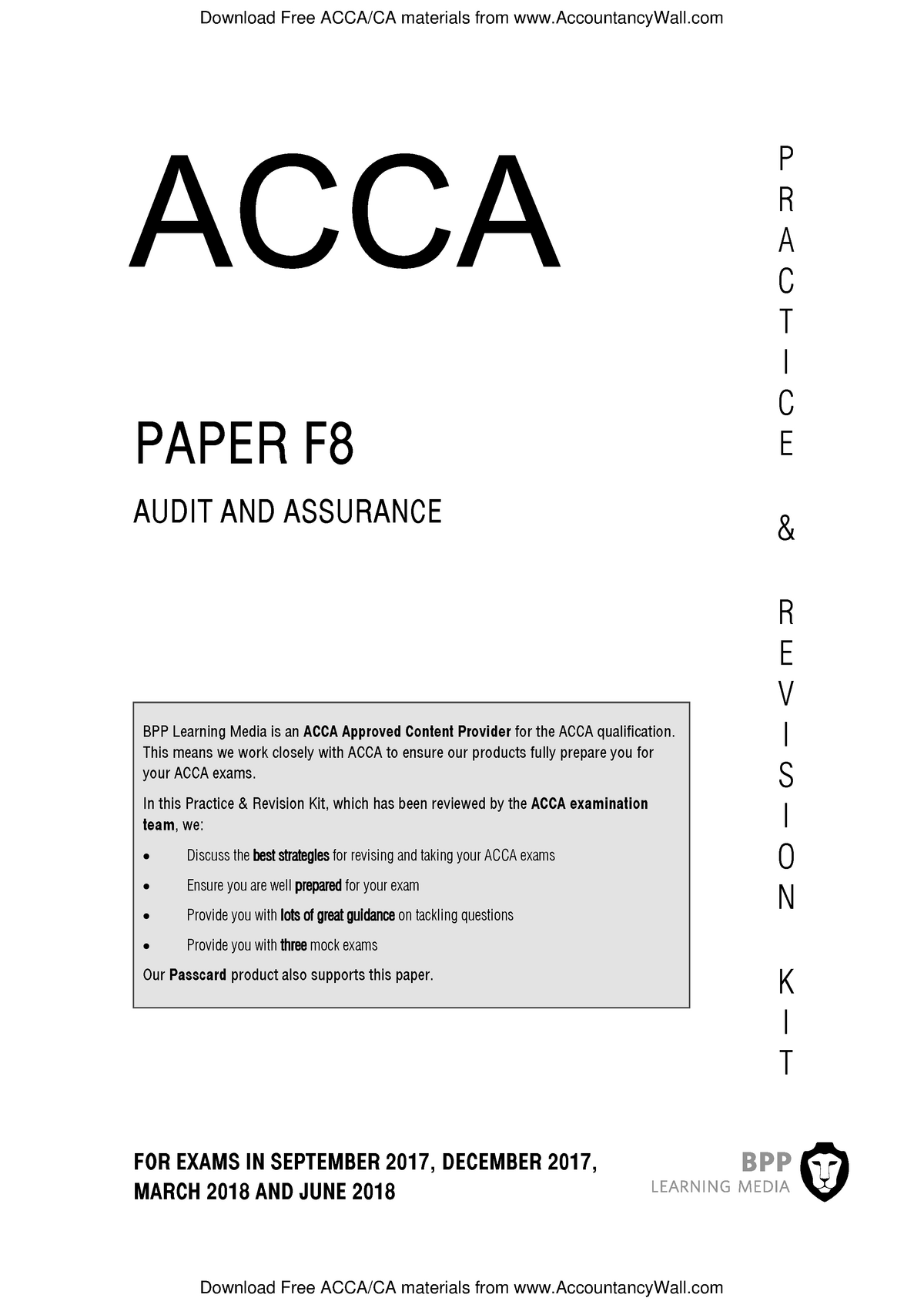 Acca F8 Bpp Rkit Www Lecture Notes 1 10 Audit And Assurance Studocu