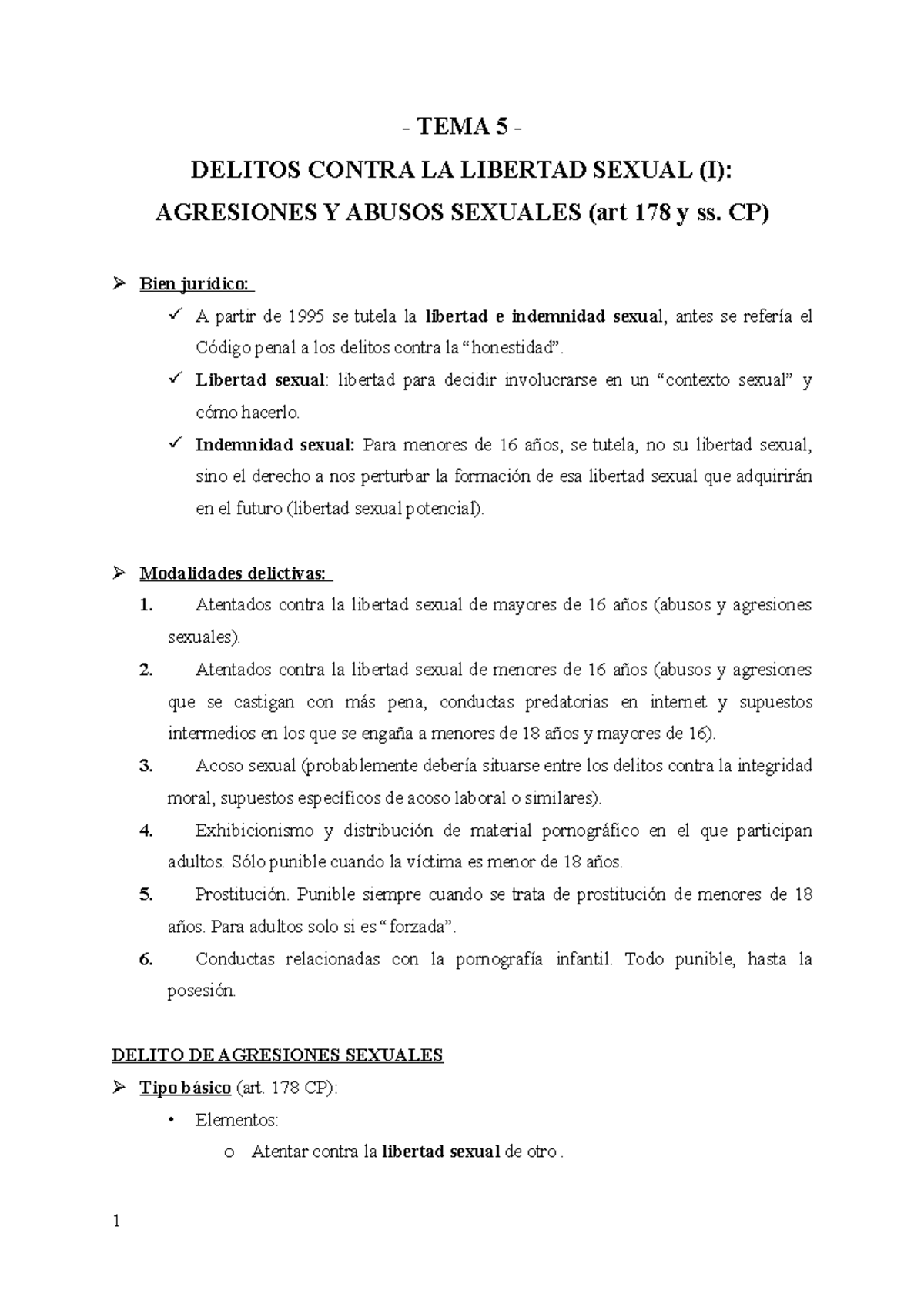 Tema 5 Tema 5 Derecho Penal Especial Tema 5 Delitos Contra La Libertad Sexual I 4206