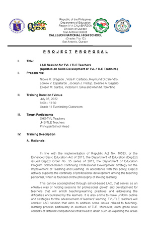 WLP TLE 10 - like - WEEKLY LEARNING PLAN IN TLE 10 Quarter: 1st quarter ...