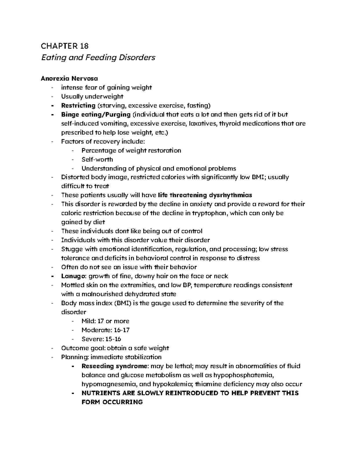 Chapter 18 - lecture notes - CHAPTER 18 Eating and Feeding Disorders ...