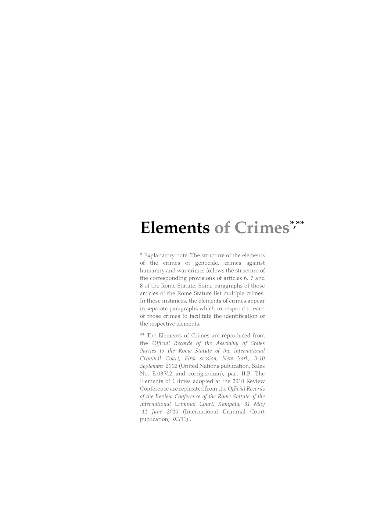 Elements Of Crimes - Elements of Crimes ,* Explanatory note: The ...