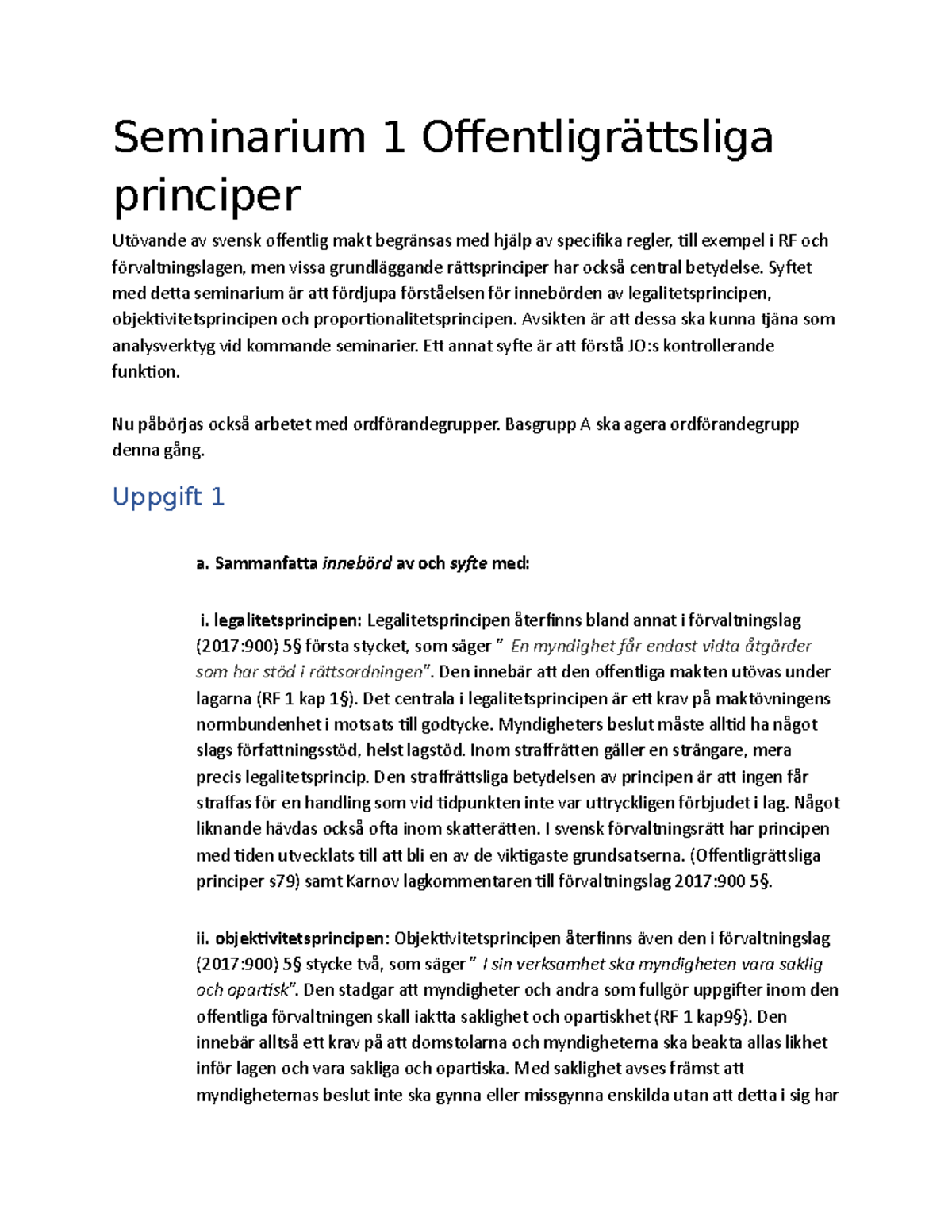 Seminarium 1 - Offentligrättsliga Principer - Seminarium 1 ...