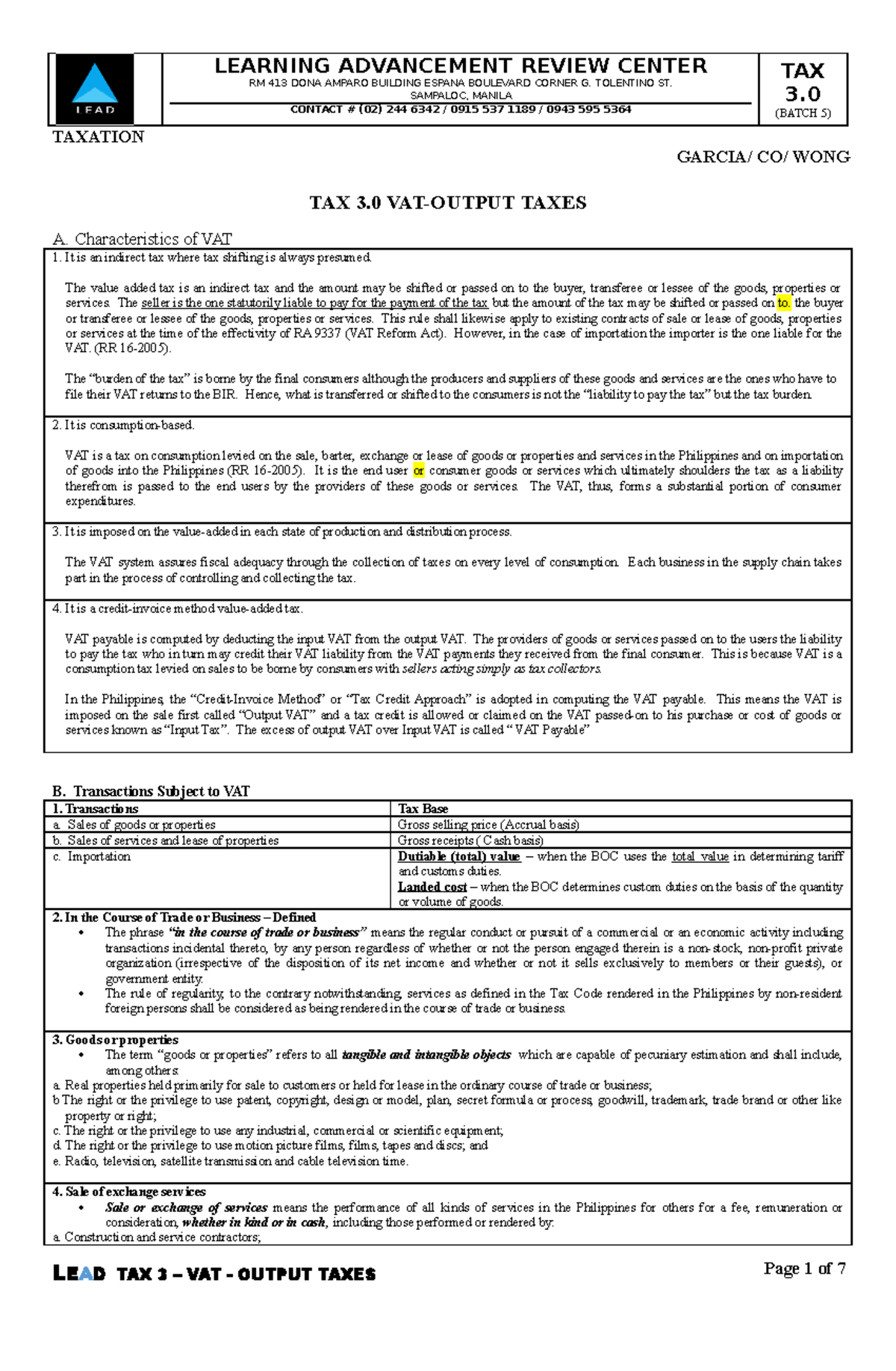 ERGTAX3 ERGTAX 3.1 VAT Exempt Transactions Practical questions for VAT exempt LEARNING