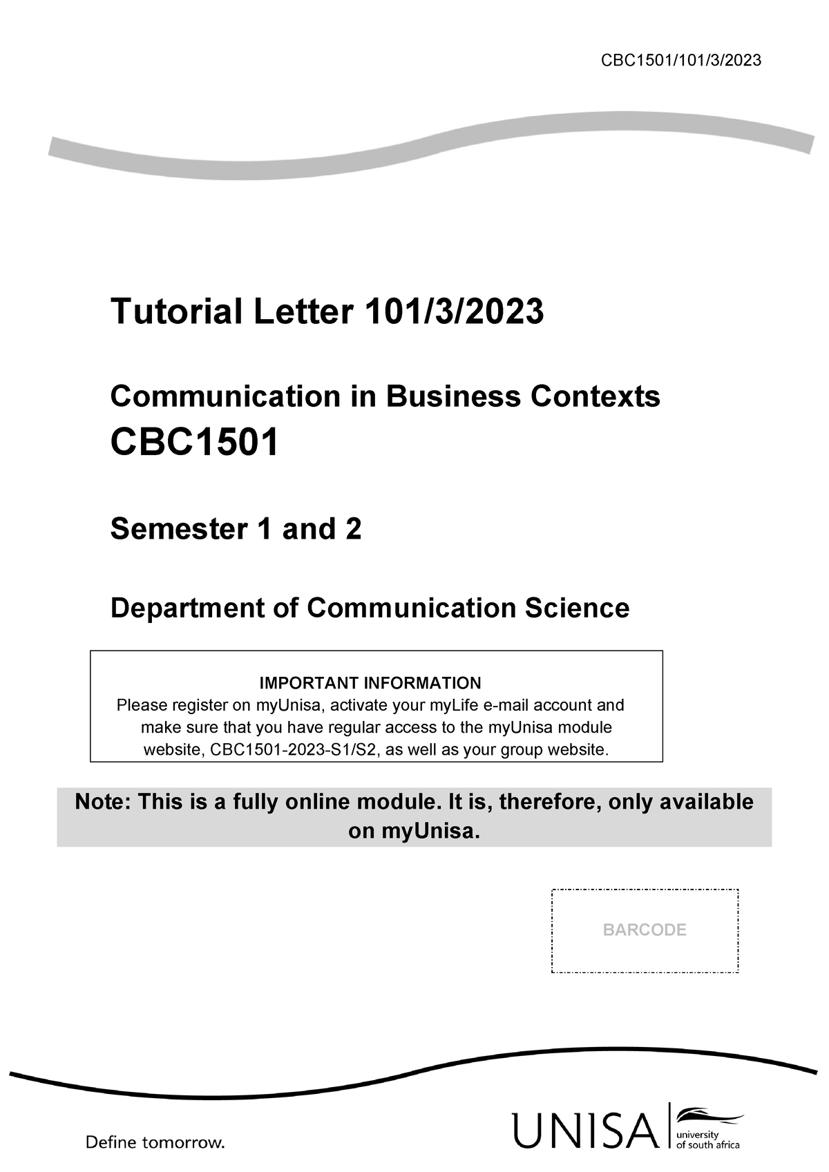 101 2023 3 B - Tutorial Letter - CBC1501/101/3/ Tutorial Letter 101/3 ...