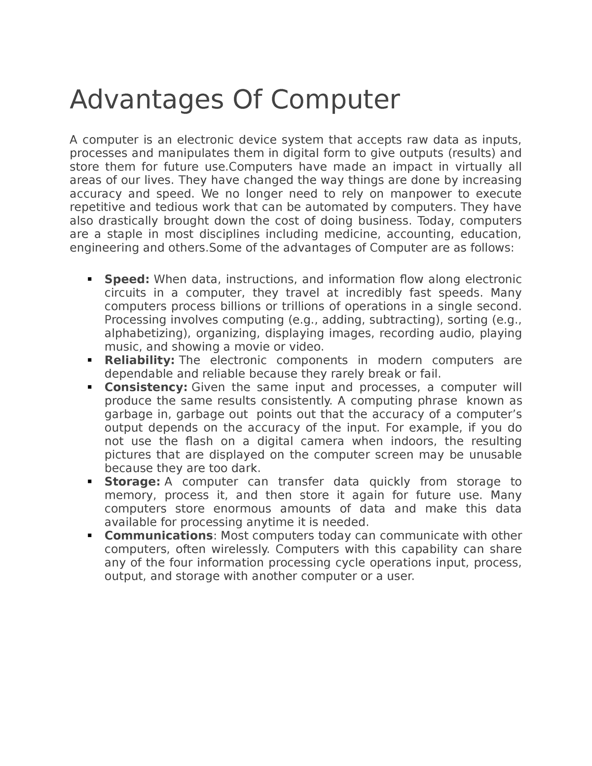 merits and demerits of computer in points