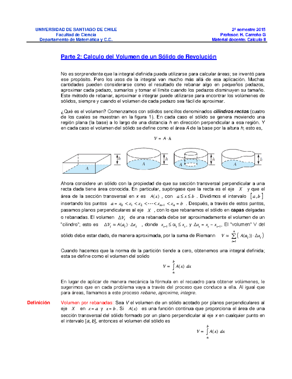 Parte 2 Calculo Del Volumen De Un Solido De Revolucion Studocu