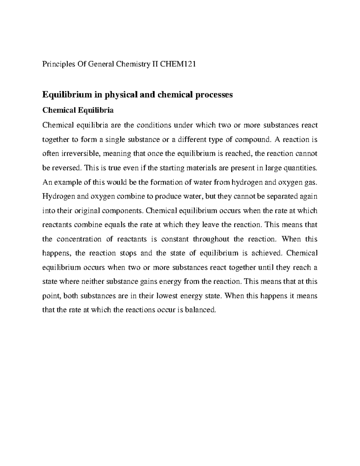 Equilibrium in physical and chemical processes - Principles Of General ...