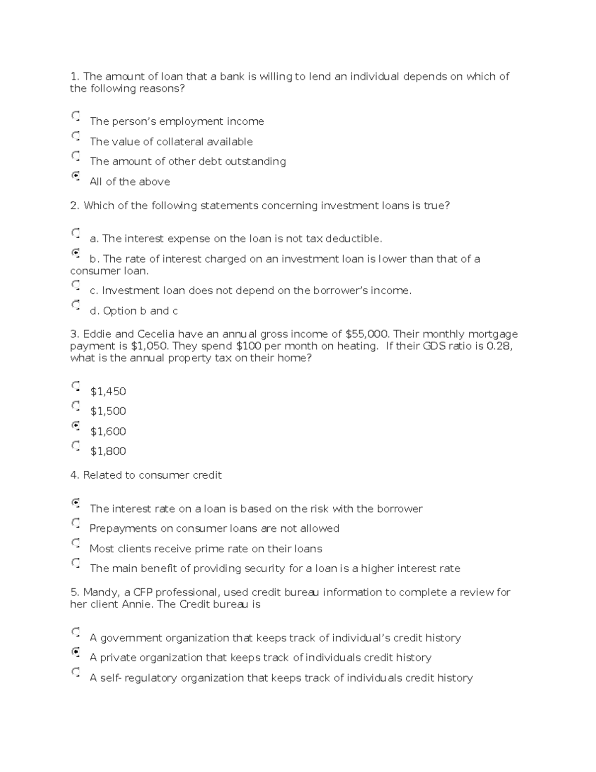 Review Questions - example - The amount of loan that a bank is willing ...