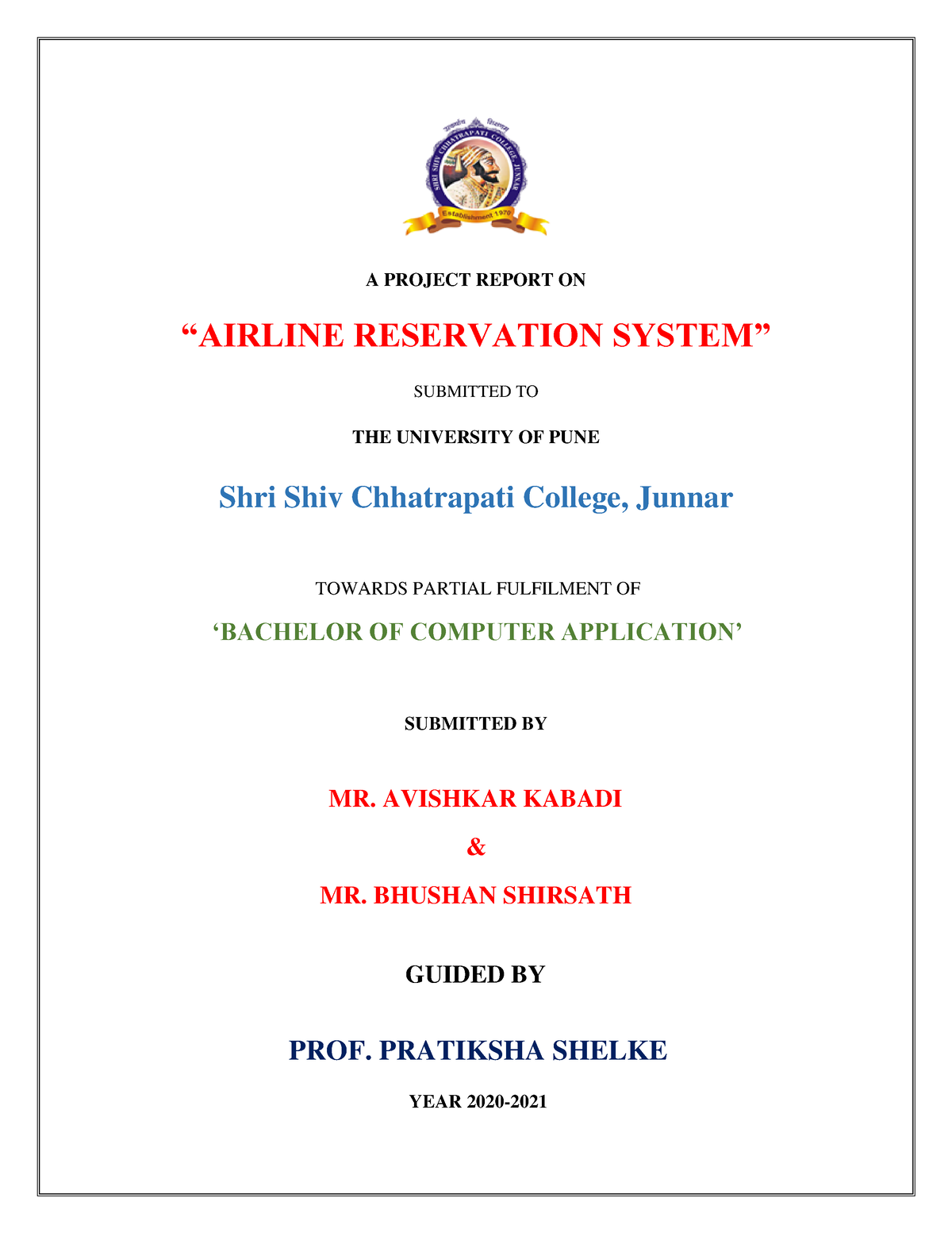 Airline Reservation System - A PROJECT REPORT ON “AIRLINE RESERVATION ...