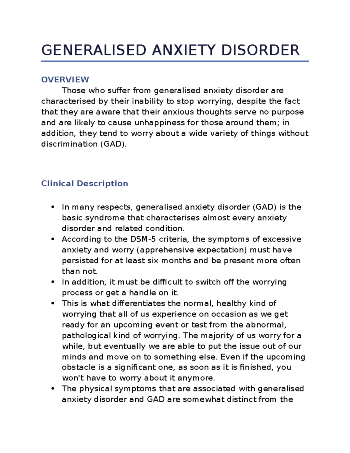 Generalised Anxiety Disorder - GENERALISED ANXIETY DISORDER OVERVIEW ...