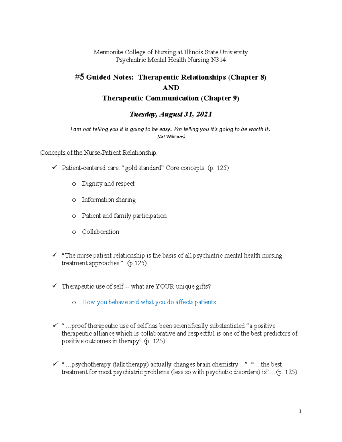 Fa21 Notes 5 Relationships Communication - NUR 314.01 - ISU - Studocu