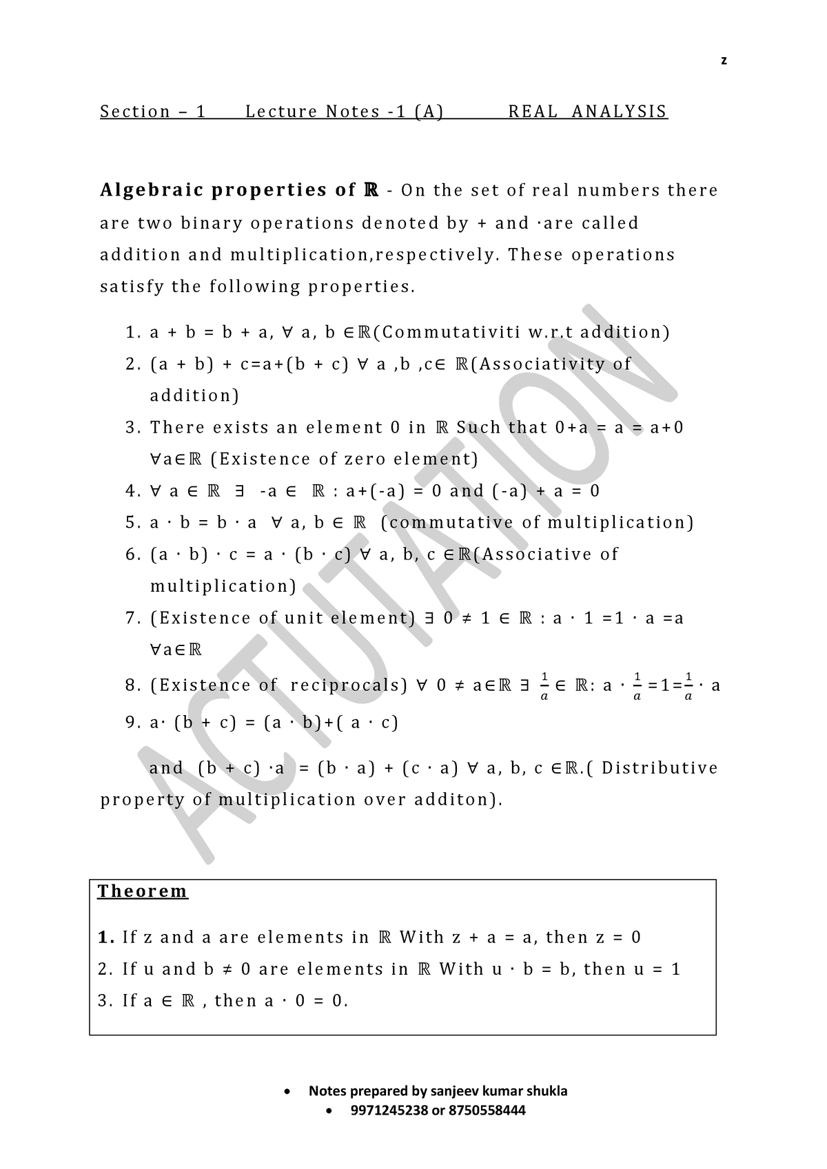 Viden Io Lecture Notes Of Real Analysis Real Analysis Lecture Notes Pdf ...