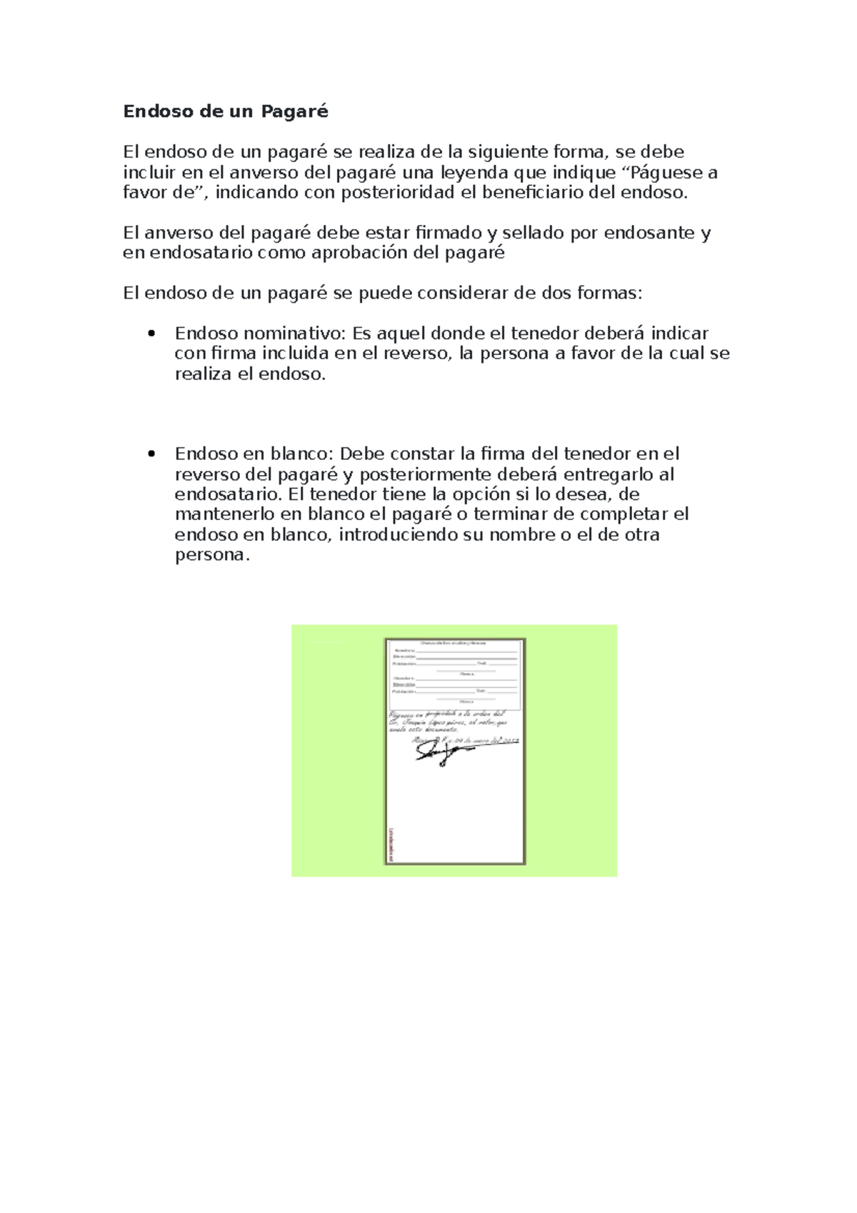 Endoso de un pagaré Gilberth Lizarazo Capture de derecho para el uso ...